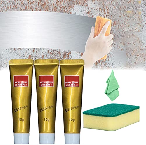 2022 New Metal Polishing Paste, All Metal Polish Cream, Ultimate Metal Polish Cream with Sponge and Towel, All Metal Polish Tube, Stainless Steel/Aluminum/Brass/Copper or Gold Polish Cleaner (3PCS)