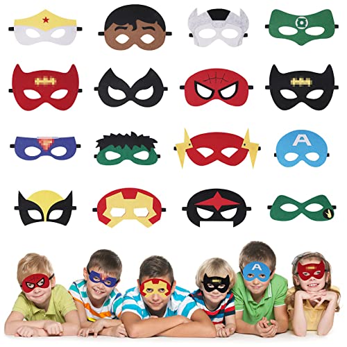 URAQT Masken, 16 Stück Cosplay Masken, Kindermasken für Mädchen Jungen, Maske zum Halloween Party Kindergeburtstag Karneval, Multicolor