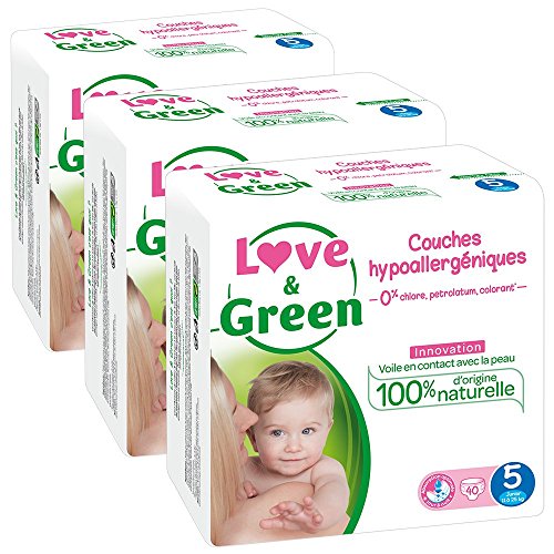 Love & Green ökologische Windeln, Größe 5 (11-25 kg), 3er Pack (3 x 40 Stück) Monatspackung