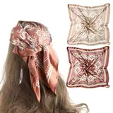 AHQiZFX 2 Stück Bandana,Kopftuch Damen,70x70cm Große Quadratische Schals für Damen,Haartuch Seide,Satin Halstuch,Quadrates Bedrucktes Halstuch,Mädchen Haarschal Haarschmuck-Braun/Kamel