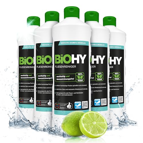 BiOHY Fliesenreiniger (6x1l Flasche) | speziell entwickelt für Stein- & Fliesenböden | hinterlässt eine schmutzabweisende Glanzschicht | entfernt jegliche Art von Schmutz mühelos