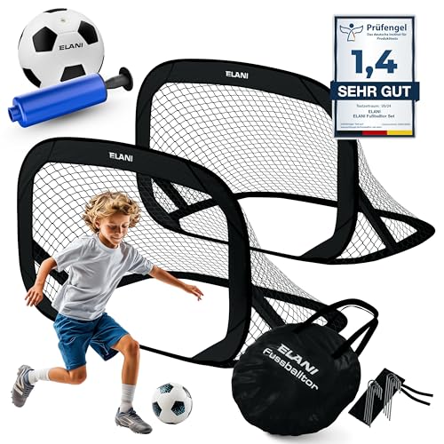 ELANI Fußballtor Kinder Pop-Up 2er Set - faltbar mit Ball & Pumpe, 50% Kleiner + Easy Aufbau, mini Fussballtor klein, Goal, Fussballtore für Garten Kinder, Fußballtore, Fussball Tor, Fußball