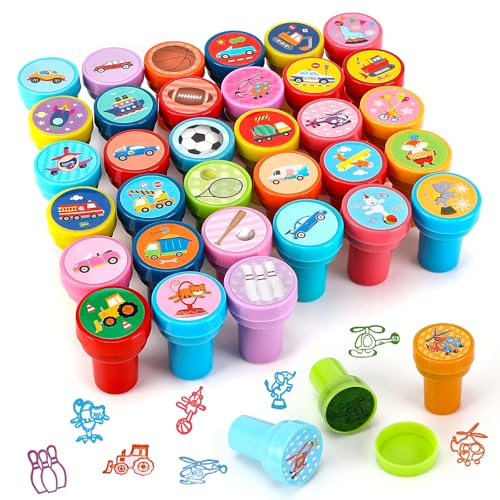 Sprifityy 36 Stück Stempel Kinder,Cartoon Auto Stempelset,Selbstfärbende Stempel für Kinder,Geschenktütenfüller,für KinderPartyFavor,Geburtstagsgeschenk,Classroom Prizes (A)