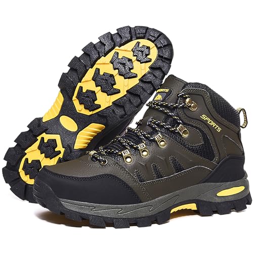 Littleplum Herren Wanderschuhe Winterschuhe Waterproof Wanderstiefel Outdoor Rutschfest High Top Trekkingschuhe,A Grün Schwarz,41 EU