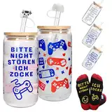 ANOTION Zocker Geschenk - 18oz Farbwechselnd Gaming Becher Glas Tassen mit Deckel und Strohhalme Gamer Cup Lustige Socken Geschenke Für Männer Teenager Coole Sachen Stuff Für Jungs Spielefans Teen Boy