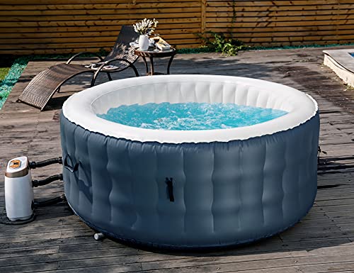 Whirlpool Aufblasbar Runden 4-6 Personen SPA Selbstaufblasend, Beheizter Pool Outdoor & Indoor, GS-Zertifizierung, 110 Wellness Luftdüsen, Fassungsvermögen 800 L, Dunkelblau (Ø180x70 cm)