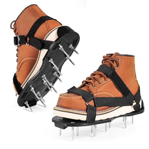 Vortix Professionelle Rasenlüfter Schuhe mit 4,2 cm Stahlspikes, ideal für Rasenbelüfter Schuhe, Bodenlockerung und Gartenarbeit, kompatibel mit Aerifizierer für Rasen und Nagelschuhe Rasenlüfter