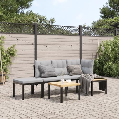 IKAYAA 4-TLG Balkonlounge Alu Gartenlounge Set Gartenmöbel Klein Balkonmöbel Sofagarnitur Balkon Gartenlounge Loungemöbel Alu Ecklounge Gartensofa Balkon Sofa mit Kissen Hellgrau