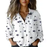 Generisch Boho Bluse Damen Vintage Boho Style Blumen Bluse Ausgefallene Blusen Strandhemd V-Ausschnitt Langarmshirts Blusenshirt Langarm Bohemian Kleidung Tops Sommer