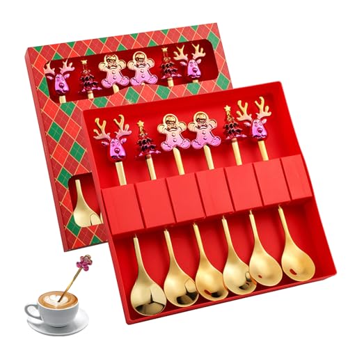 Weihnachtslöffel set, 6 Stück Weihnachts kaffee Löffel, weihnachtsgeschirr, Edelstahl-Adventslöffel, Kreativer Weihnachtslöffel, Weihnachtsfeierbedarf, Rührlöffel Für Weihnachtsfeier Tischdekorationen