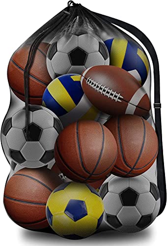 BROTOU Extra Groß Fußball Ballnetz für 10-15 Bälle, Große Tasche Ballsack mit Kordelzug und Schultergurt, Mehrzweck Balltasche Netz, Balltasche Fußball Meshbag ((30” x 40”/ 75 x 100 cm)) (1)