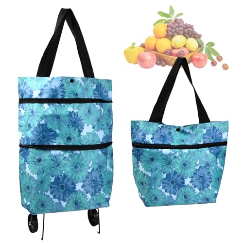 Vielseitiger 2-in-1 Einkaufstrolley, Klappbare Einkaufstasche mit Rollen, Klappbarer Einkaufswagen für Zuhause und Supermarkt, Maximale TragfäHigkeit 20kg