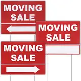 3er-Pack Moving Sale Sign Kit 30,5 x 40,6 cm doppelseitige Hofverkaufsschilder mit Pfahlen, gewellter Kunststoff, Kombi-Verkaufsschilder mit Richtungspfeilen für Immobilienagentenbedarf (rot)