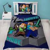 Bettwäsche 135x200 Kinder · Wende Bettwäsche-Set Minecraft Figuren · 100% Baumwolle · 80x80 + 135x200 cm · 2 teilig · Kinder und Teenager Gaming