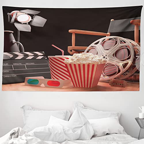 ABAKUHAUS Filmtheater Wandteppich, Objekte der Filmindustrie Hollywood Motion Picture Cinematography Konzept, aus Weiches Mikrofaser Stoff Wand Dekoration Für Schlafzimmer, 230 x 140 cm, Mehrfarbig