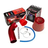 CarBole Sportluftfilter Luftkühlung Auto Lufteinlassfilter Kit Universal Kohlefaser Lufteinlasssystem mit Schlauch Rot