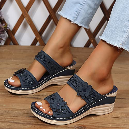 Damen Sommer Atmungsaktive Schuhe Frauen Mode Slip On Keile Toe Beach Blumen Sandalen Slip-on Frauen Sandalen Socken Schuhe Damen Business und Freizeit Durable Bling Klassische Schuhe