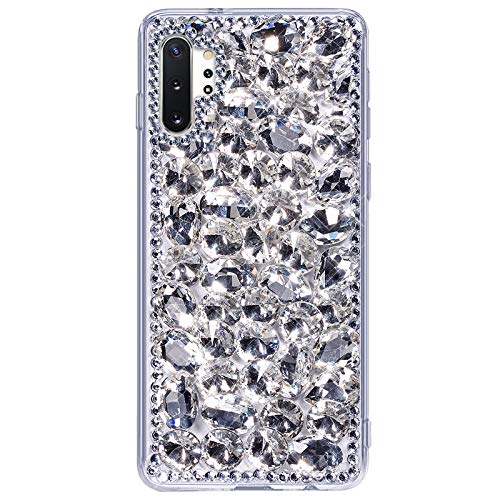 Uposao Kompatibel mit Samsung Galaxy Note 10 Plus Hülle Strass Silikon Glitzer Hülle Bling Glänzend Kristall Diamant Mädchen Frauen Handyhülle TPU Silikon Hülle Crystal Case Tasche,Silber