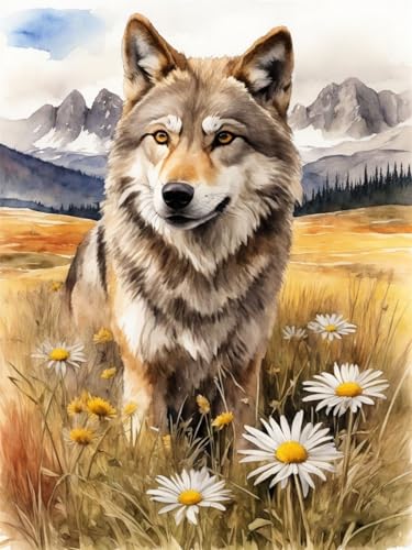 Abillyn Stickerei-Kreuzstich-Set, Wolf, gestempelt mit gedrucktem Muster, Starter-Set (Wolf)