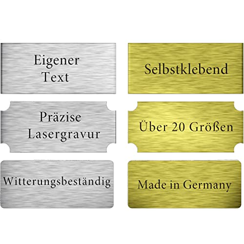 Bl4ckPrint 2x Klingelschild selbstklebend Briefkastenschild - Briefkasten Namensschild Türschild mit Gravur Silber Gold Witterungsbeständig verschiedene Formen und Größen