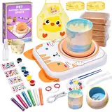 IEEILULU Töpferset für Kinder, Töpferscheibe Elektrisch für Kinder, Mini Töpferscheibe mit Töpferton, Farben, Diamant Aufkleber, Pottery Set DIY Töpfern Bastelset Geschenke Mädchen Jungen (Katzen)