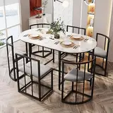 Gegtuon Esstisch 7 teilig für 6 Personen 140x80x76cm, Esstisch Rund mit 6 Stühlen und Tisch, Modern Küchentisch Metallgestell mit Rückenlehne, Essgruppe für Esszimmer Wohnzimmer Küche, Schwarz