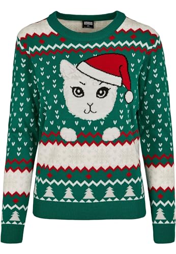 Urban Classics Damen Pullover Ladies Kitty Christmas Ugly Sweater Sweatshirt, Mehrfarbig (X-Masgreen 02365), S