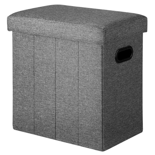 COSYLAND Sitzhocker mit Stauraum - 42 x 27 x 42 cm Kleine Klappbare Fußbank & Aufbewahrungsbox bis 200 kg, Stabile Sitzgelegenheit für Wohnzimmer Schlafzimmer Flur, Schiefergrau