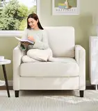 Welzona Sessel Wohnzimmer, 84 cm Lesesessel Bequem, Werkzeuglose Einrichtung Lounge Sessels, Ganz-Holz Schlafzimmer Reading Chair, Teddy Mini Couch, Sofa Klein Für jugendzimmer, Beige