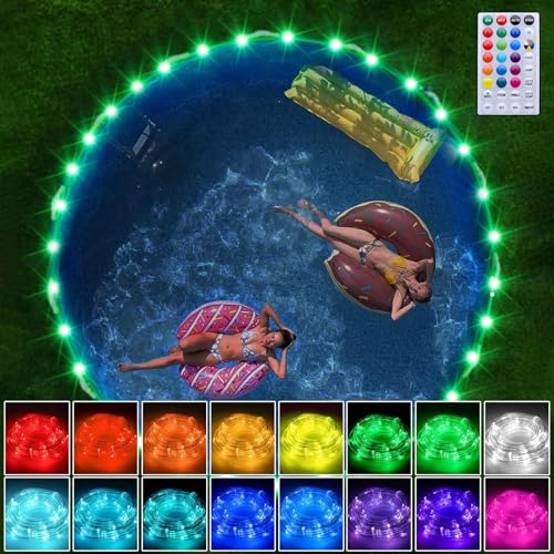 DAZZTIME Lichterkette Batterie,LED Poolbeleuchtung mit Fernbedienung,Kabelbinder,Lichterkette Außen 15m 150LED,16 RGB-Beleuchtungsmodi,für 15ft Schwimmbecken,Brunnen,Teich,Aquarium