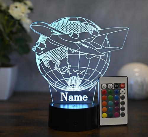 Optechvisual Personalisierte LED Flugzeug Lampe – Nachtlicht mit Name – Geschenk für Piloten, Flugbegleiter & Reise-Fans – Deko Tischlampe für Flugzeugliebhaber