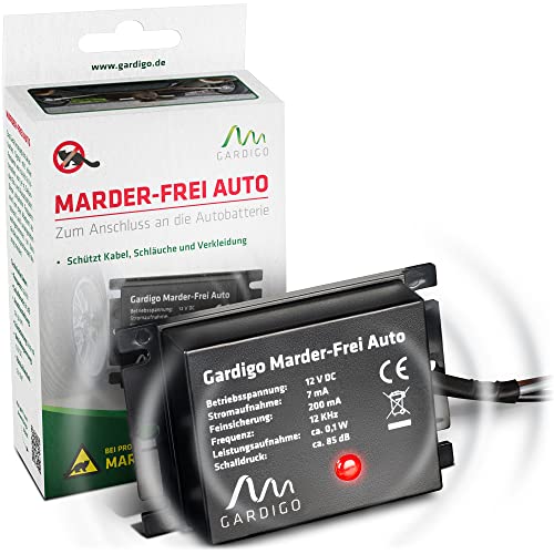 Gardigo® Marder-Frei Auto I Marderschreck Auto I 25 Jahre Erfahrung Marderabwehr I Anschluss an 12V Autobatterie I Marderschutz für Auto I Abwehr gegen Marder KFZ