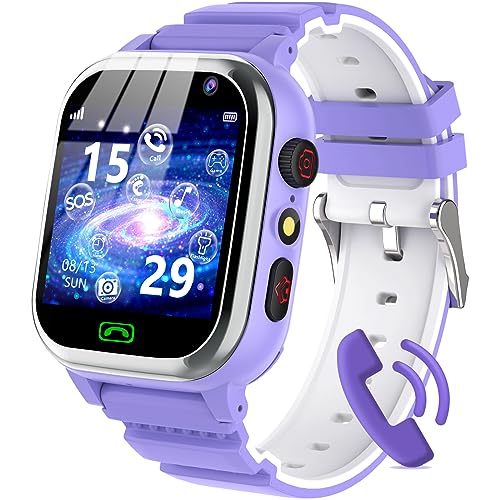 kaacly Smartwatch Kinder - Smartwatch für Kinder Telefon für Mädchen Jungen mit Anruf, SOS, 26 Spiele, SchrittzäHler, Musik, Kamera, Wecker, Schulmodus,Smartwatch Geschenke für Kinder Purple