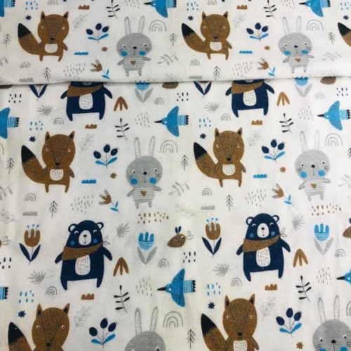 Fabreco Flanell Kinderstoff Meterware – Karo, Baumwollstoff, 1lfm, Stoffbreite 160cm - Waldtiere