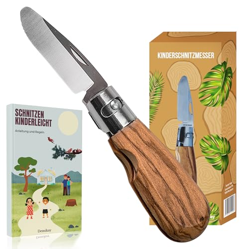 Demikay® - Kinderschnitzmesser - [EINKLAPPBAR] - inkl. E-Book - Schnitzmesser für Kinder - Kindermesser klappbar - Kindermesser Eiche (Eiche)