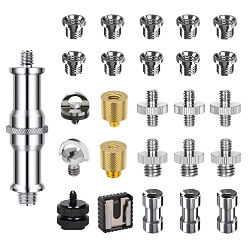 Homeet 26 Stück Kamera Schraube 1/4" auf 3/8" Gewindeschraube Zollschrauben Kamera Stativgewinde Adapter Schraube, Camera Screws Komplett für Kugelkopf, Stativ, Einbeinstativ, Schnellwechselplatte