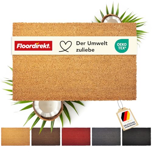 Floordirekt Fußmatte für Innen und Außen, 40x60 cm Natur, Türmatte aus Kokos, Schmutzfangmatte für Haustür, rutschfeste Fussmatte, Kokosmatte, Fußabtreter, Fussabstreifer (17mm)