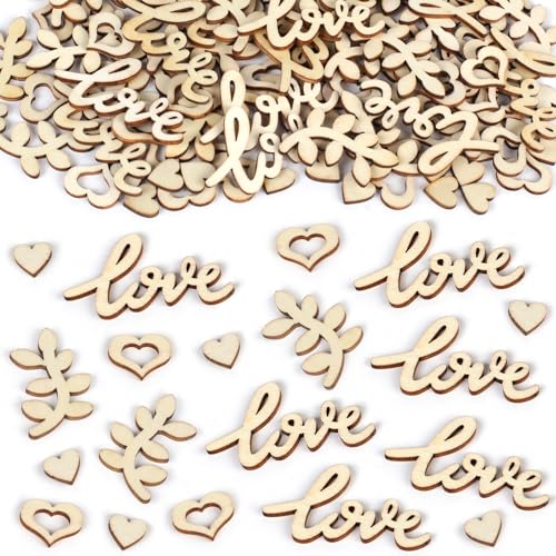 100 Stück Holzherzen Deko, Streudeko Konfetti Hochzeit, Love Herz Hochzeitsdeko Tisch, DIY Holz Tischdeko Hochzeit für Verlobbung Valentinstag Geburtstag (A-Love Konfetti Hochzeit)