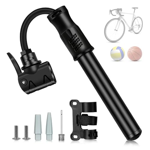 Mini Fahrradpumpe,Aluminium Luftpumpe Fahrrad mit Montagehalterung,Adaptern für (SV) Presta, (AV) Schrader, (DV) Dunlop,Kompakt Tragbare Handpumpe Fahrrad Pumpe für BMX Mountainbike Rennrad E-Bike