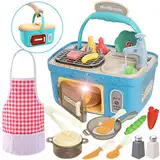 JOYIN Kinder Küchenspielzeug Picknick Set, tragbare Picknickkorb Spielzeug mit Musik und Lichtern, farbwechselndes Spielessen, Küche Spüle Spielzeug, Küchenspielset Geschenk für Kinder Jungen Mädchen