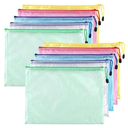 Dokumententasche mit Reißverschluss A5, 10 pcs Wasserdichte Document Case, Mesh Plastic Zip Bag, Reißverschlusstasche Zip Beutel Tasche für Datei,Papier, Quittungen, Kosmetika