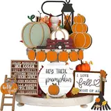 Herbst-gestuftes Tablett-Dekor-Set, Thanksgiving-Holz-Kürbis-Schilder, Herbsternte, Bauernhaus, Basteln, Tischdekoration, Holzblöcke, Requisiten für Festival, Party, Zuhause, Küchenzubehör