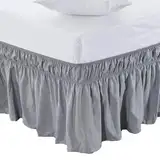 WANGBINGXING Betthusse Bettvolant for Einzelbett, elastische Bettrüschen, einfach anzubringen, leicht auszuziehen, einfarbig, for Hotel, Zwilling, Königin, King-Size Bettrock(Gray,160x200x38cm)
