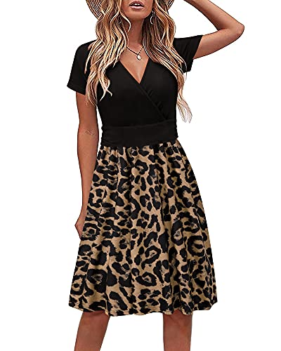 STYLEWORD Damen Sommerkleid Kurzarm V-Ausschnitt Kleider Blumenmuster Kleid Strandkleid Mit Taschen(floral03,klein)