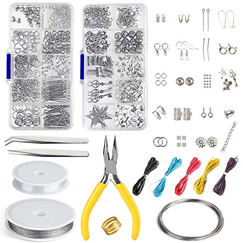 FEPITO Schmuckherstellung Kit Anfänger Werkzeug Kit Schmuck Reparatur Kit Schmuck Zubehör mit Zangen für Schmuckherstellung Reparatur DIY Bastelbedarf