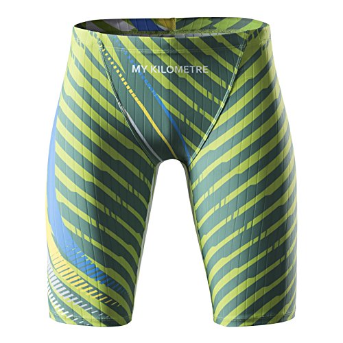 MY KILOMETRE Herren Jammers Lang Badehose Schwimmen Badeanzug Jammer (DE/NL/SE/PL, Alphanumerisch, M, Regular, Regular, Gedruckt Grün)