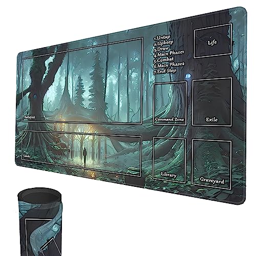 Spielmatte für MTG, 24" x 14" TCG Spielmatten, genähte Kanten, Glatte Gummioberfläche, Kampfbrettspiel, MTG-Spielmatte mit Zonen (Zauberbaum)