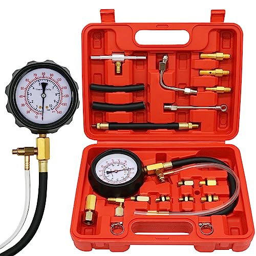 CHGJ 0-140PSI Einspritzpumpe Druckprüfer, Kraftstoffdruck Tester Kit, Universal Kraftstoffpumpe Druckprüfer Benzin Auto LKW Motorrad Diagnosewerkzeug