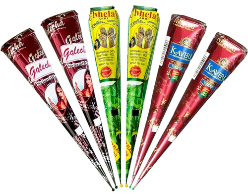 HANUMAN STORE Golecha Kaveri Chhela's 100% Natural Henna Cones Red-Brown, No PPD, 6pcs