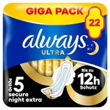 Always Ultra Binden Damen Gr. 5, Secure Night Extra (22 Damenbinden mit Flügeln) Giga Pack, dünn und super saugfähig, geruchsneutralisierend und Auslaufschutz